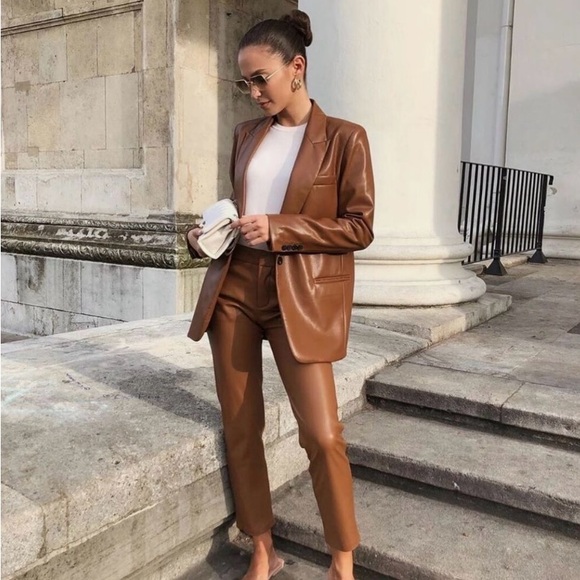 Zara Camel Color Faux Leather Pants, Size